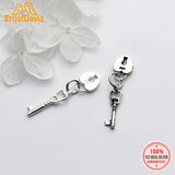 TrustDavis 925 Sterling Silver Key Heart Lock Charm Pendant DIY Jewelry