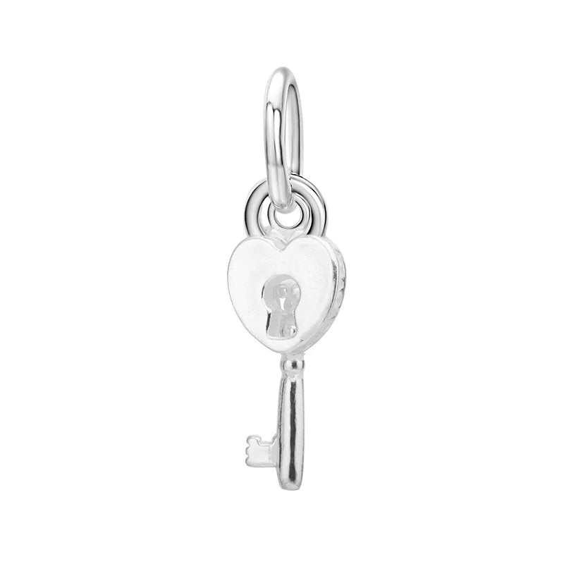 TrustDavis 925 Sterling Silver Key Heart Lock Charm Pendant DIY Jewelry