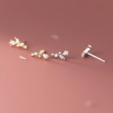 925 Silver CZ Stud Earrings Leaves Design for Teen Girls