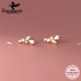 925 Silver CZ Stud Earrings Leaves Design for Teen Girls