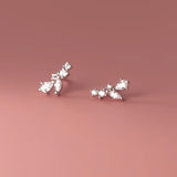 925 Silver CZ Stud Earrings Leaves Design for Teen Girls