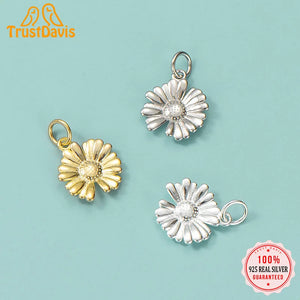 TrustDavis 925 Silver Daisy Flower Charm Pendant DIY Jewelry HY427