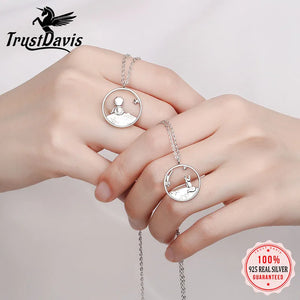 TrustDavis Sterling Silver Little Prince Fox Pendant Couples Necklace