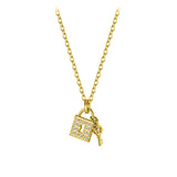 TrustDavis 925 Silver Lock Key CZ Pendant Choker Necklace S925 Jewelry