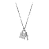 TrustDavis 925 Silver Lock Key CZ Pendant Choker Necklace S925 Jewelry