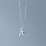 TrustDavis 925 Silver Love Lock Key CZ Necklace Women Wedding S925 Jewelry