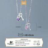 TrustDavis 925 Silver Love Lock Key CZ Necklace Women Wedding S925 Jewelry