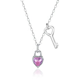 TrustDavis 925 Silver Love Lock Key CZ Necklace Women Wedding S925 Jewelry