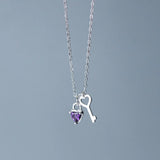 TrustDavis 925 Silver Love Lock Key CZ Necklace Women Wedding S925 Jewelry