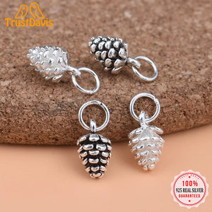 TrustDavis 925 Sterling Silver Mini Pine Cones Charm Pendant