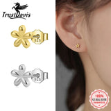 TrustDavis 925 Silver Mini Flower Stud Earring For Women Wedding Party