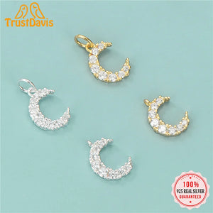 TrustDavis 925 Sterling Silver Moon CZ Charm Pendant DIY Jewelry