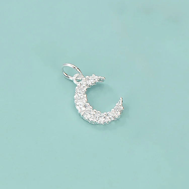 TrustDavis 925 Sterling Silver Moon CZ Charm Pendant DIY Jewelry