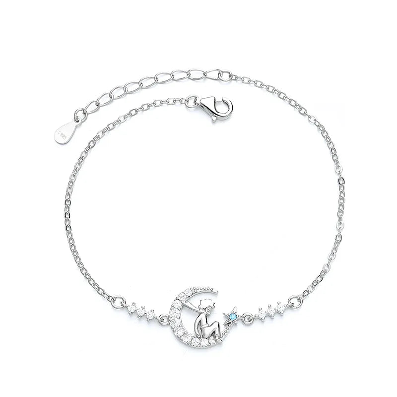 TrustDavis 925 Silver Moon Prince CZ Bracelet Women Wedding Jewelry