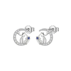 925 Sterling Silver Moon Prince CZ Stud Earring Women Teen Girl Wholesale