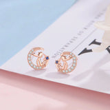 925 Sterling Silver Moon Prince CZ Stud Earring Women Teen Girl Wholesale