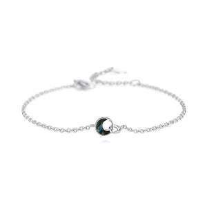 Real 925 Sterling Silver Moon Shell Necklace & Bracelet Set for Women