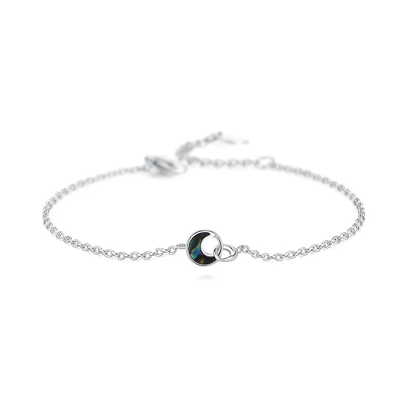 Real 925 Sterling Silver Moon Shell Necklace & Bracelet Set for Women