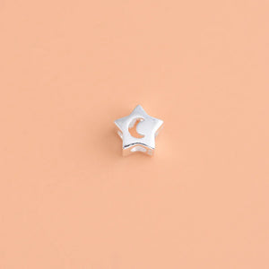 Genuine 925 Silver Moon Star Charm Beads Pendant DIY Fine Jewelry
