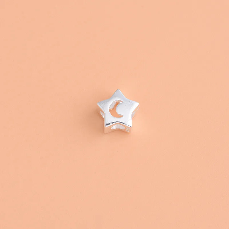 Genuine 925 Silver Moon Star Charm Beads Pendant DIY Fine Jewelry