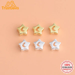 Genuine 925 Silver Moon Star Charm Beads Pendant DIY Fine Jewelry