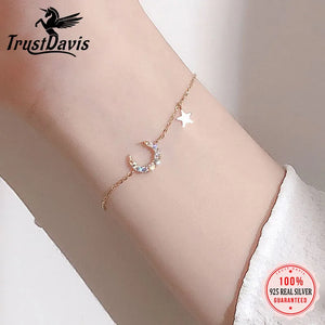 925 Silver Moon Star Bowknot Bracelet Fine Jewelry
