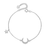 925 Silver Moon Star Bowknot Bracelet Fine Jewelry