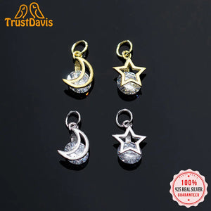 TrustDavis 925 Silver Moon Star Zircon Charm Pendant