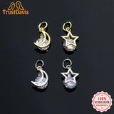 TrustDavis 925 Silver Moon Star Zircon Charm Pendant