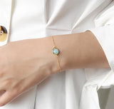 925 Silver Moonstone Aquamarine Chain Bracelet Women Wedding Fine Jewelry