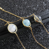 925 Silver Moonstone Aquamarine Chain Bracelet Women Wedding Fine Jewelry