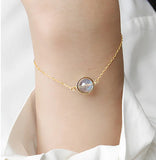 925 Silver Moonstone Aquamarine Chain Bracelet Women Wedding Fine Jewelry