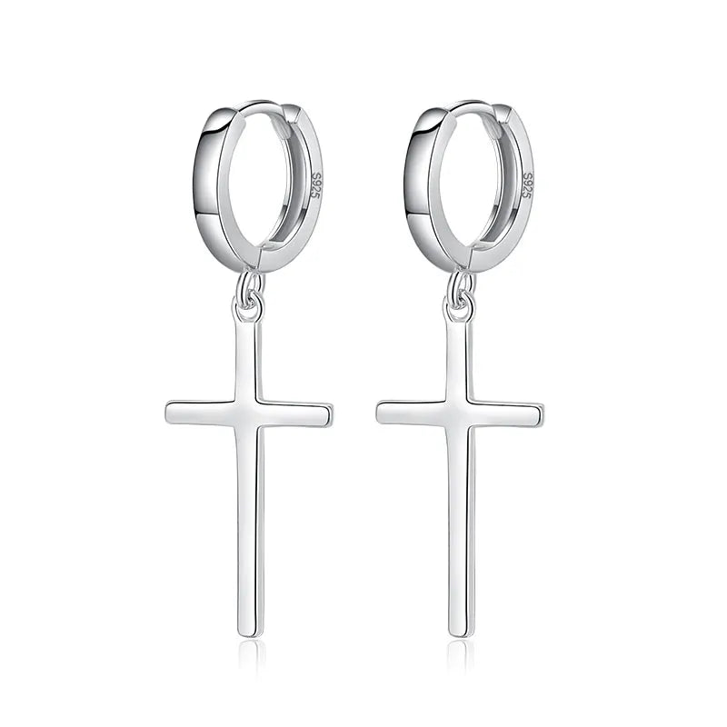 TrustDavis 925 Silver Cross Hoop Earring Wedding Party Fine S925 Jewelry