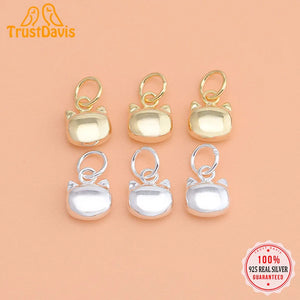 TrustDavis 925 Silver Mini Cat Charm Pendant DIY Accessories