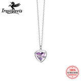 TrustDavis 925 Silver Pink CZ Heart Necklace Wedding Jewelry Gift