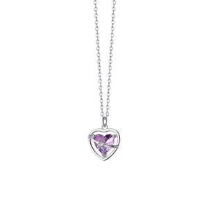 TrustDavis 925 Silver Pink CZ Heart Necklace Wedding Jewelry Gift