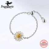 Davis 925 Silver Daisy Flower Chain Ring for Women Wedding Party