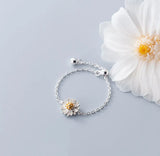 Davis 925 Silver Daisy Flower Chain Ring for Women Wedding Party