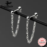 Real 925 Sterling Silver Pretty Chain Beads Stud Earrings For Women