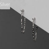 Real 925 Sterling Silver Pretty Chain Beads Stud Earrings For Women