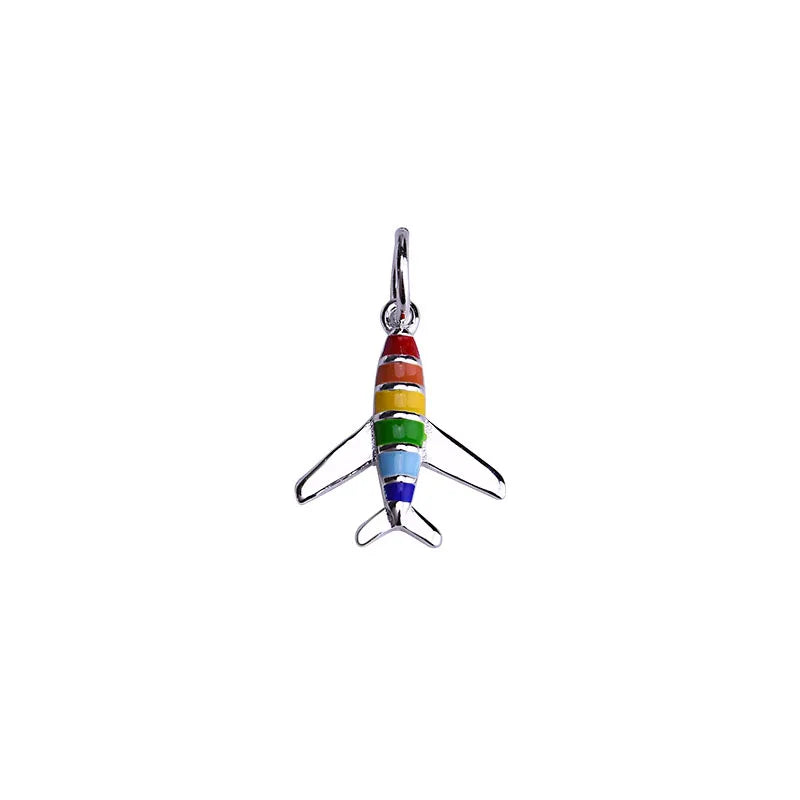 TrustDavis 925 Silver Rainbow Aircraft Charm Pendant