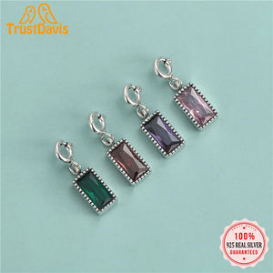 TrustDavis 925 Silver Rectangle CZ Pendant DIY Necklace Bracelet Accessory