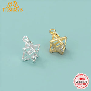 TrustDavis 925 Sterling Silver Rhombus CZ Charm Pendant DIY Accessories