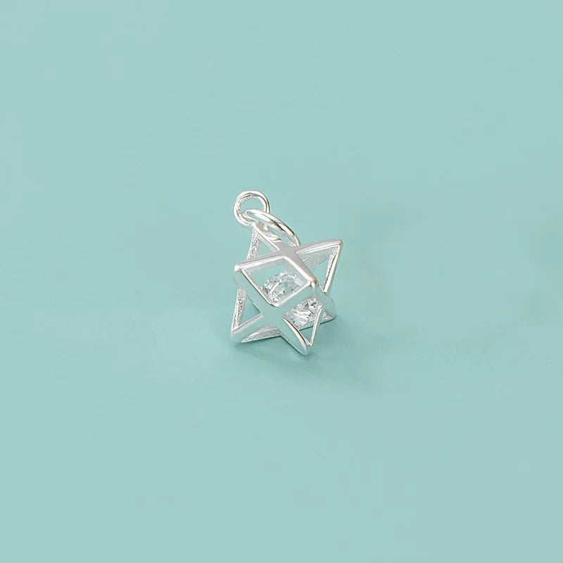 TrustDavis 925 Sterling Silver Rhombus CZ Charm Pendant DIY Accessories