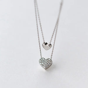 925 Sterling Silver Double Heart Chain Necklace For Women Wedding