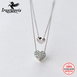 925 Sterling Silver Double Heart Chain Necklace For Women Wedding