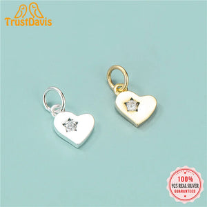 TrustDavis 925 Sterling Silver Heart Charm Pendant DIY Jewelry