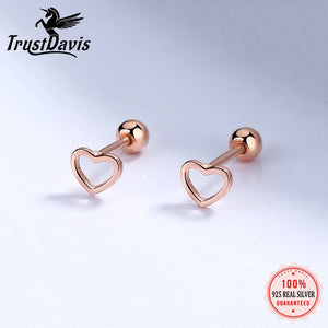 TrustDavis 925 Silver Romantic Heart Love Stud Earrings Wedding Jewelry