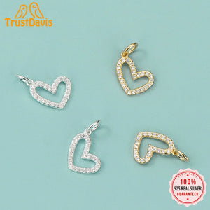 TrustDavis 925 Sterling Silver Heart CZ Charm Pendant