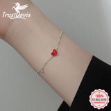 TrustDavis 925 Sterling Silver Red Heart CZ Bracelet For Women
